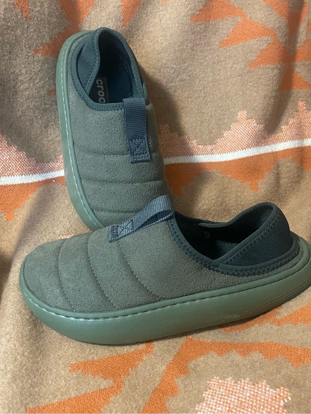 CROCS Quilted Slip-On Mules in Olive